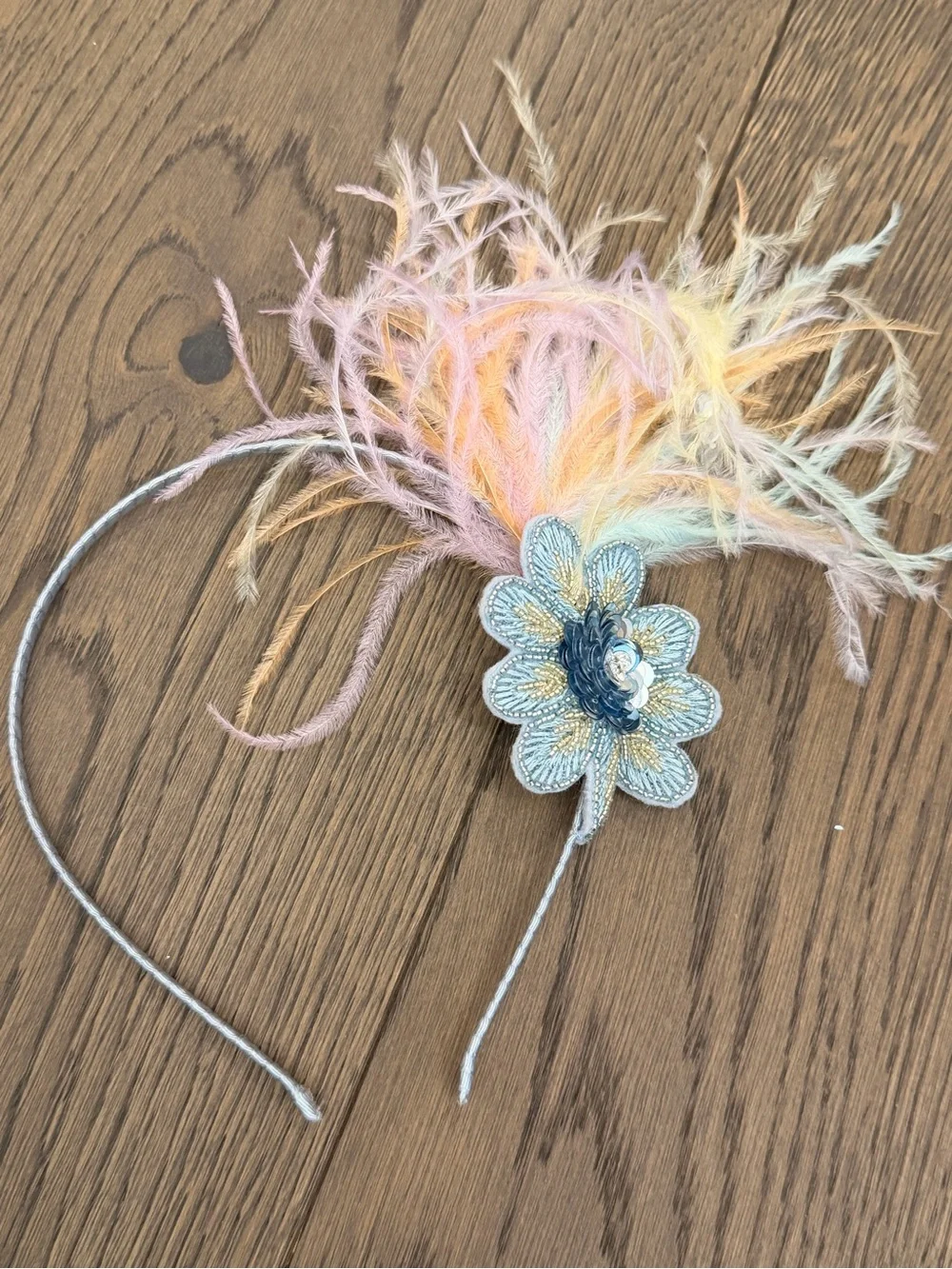 Tutu Du Monde x Barbie Limited Ed. Pastel Rainbow Feather & Blue Flower Headband